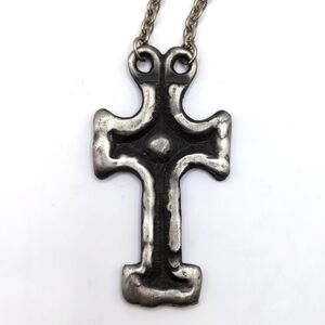 Eivind Hillestad signed Pewter Cross Pendant / Necklace Norway Scandinavian
